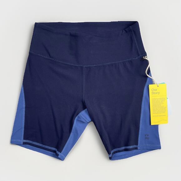 Fair Harbor Bayview Bike Shorts Womens Small Blue Back Zipper Pocket NWT - Picture 1 of 8